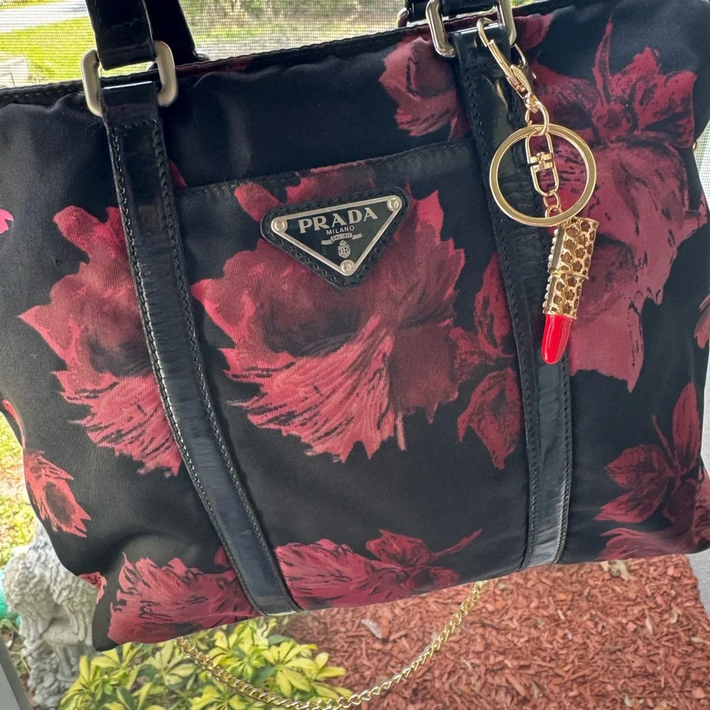 Prada Tessuto Nylon Rose Shop Shoulder Bag Rosso W/ COA